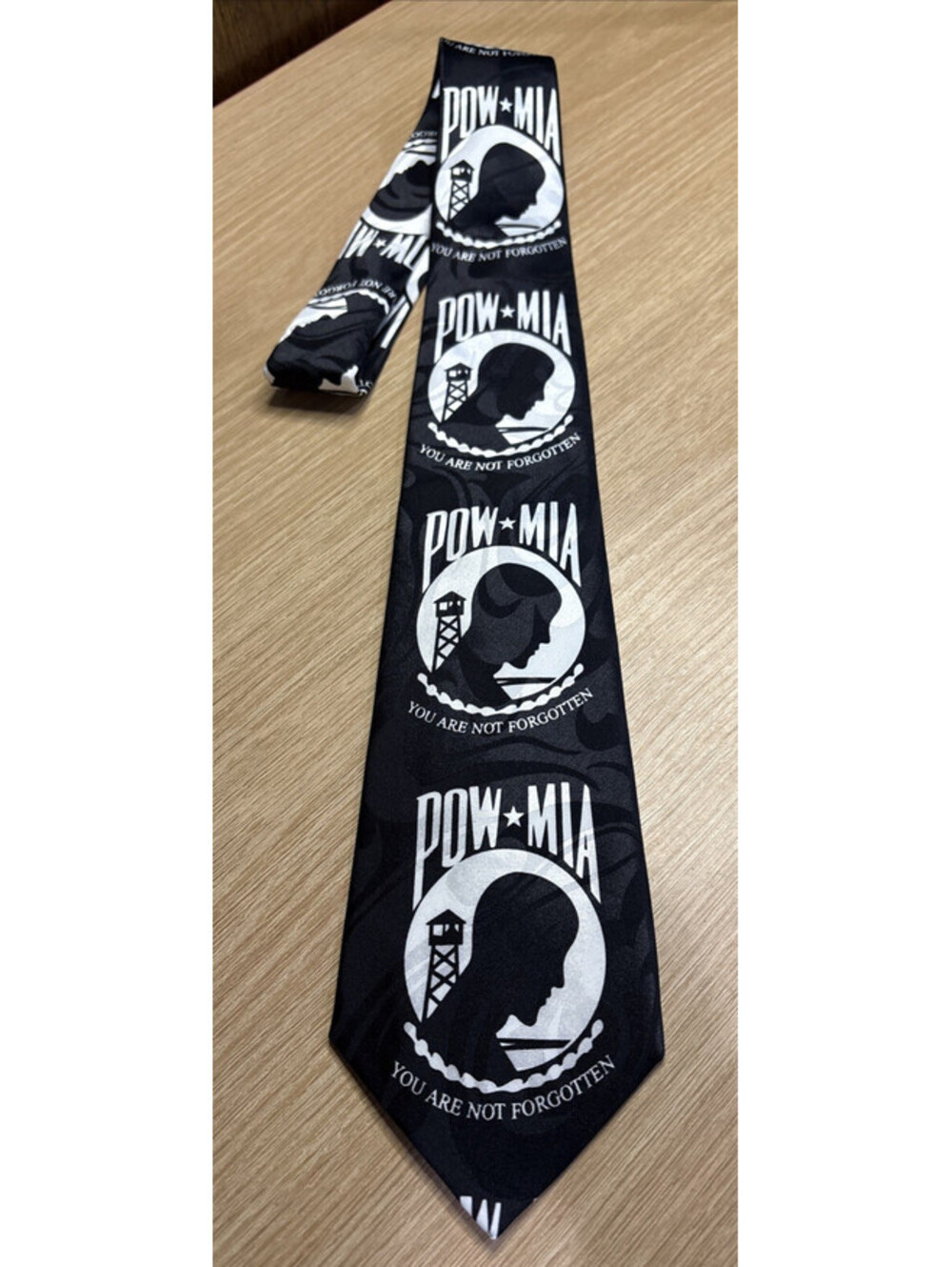 POW MIA TIE Vintage STEVEN HARRIS Neck Military War Veteran Rare CLEAN 57”